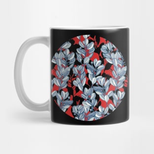 Leaf and Berry Sketch Pattern in Red and Blue Mug